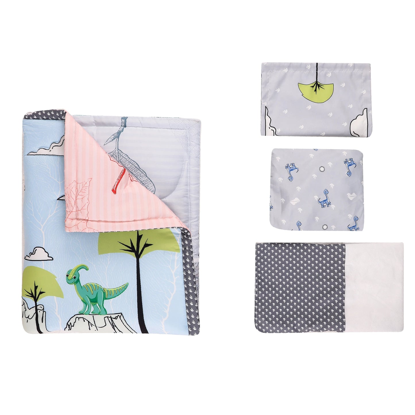 4 pcs cheep dinosaur design new design baby bedding set for boys new born-comforter, crib sheet, crib skirt and pillow case