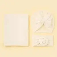 2021 New Newborn Baby Waffle Knit Turban Cotton Beanie Caps 0-6M Infant Baby Swaddle Blanket Boy Girl Floral Baby Wrap headbands
