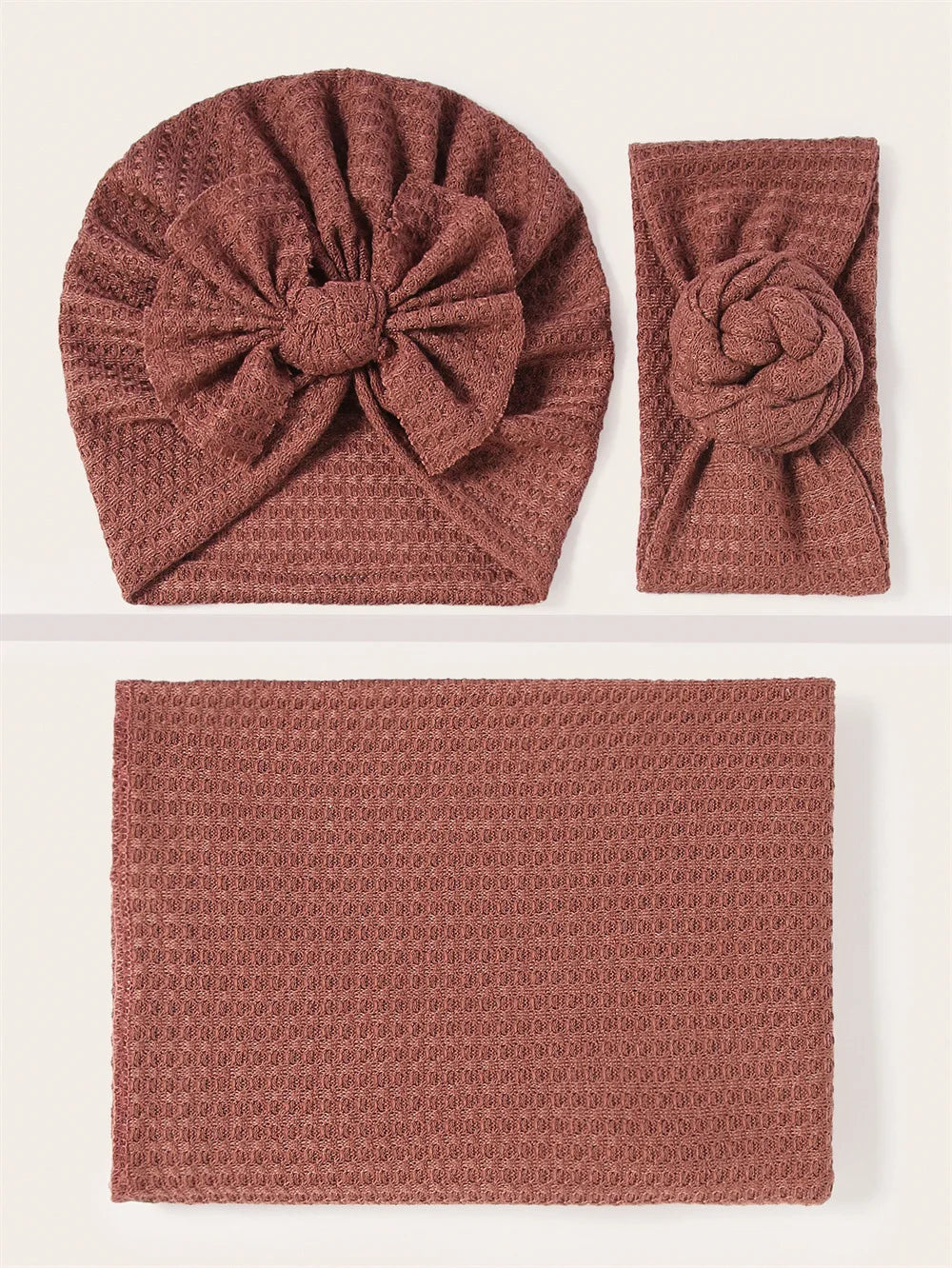 2021 New Newborn Baby Waffle Knit Turban Cotton Beanie Caps 0-6M Infant Baby Swaddle Blanket Boy Girl Floral Baby Wrap headbands