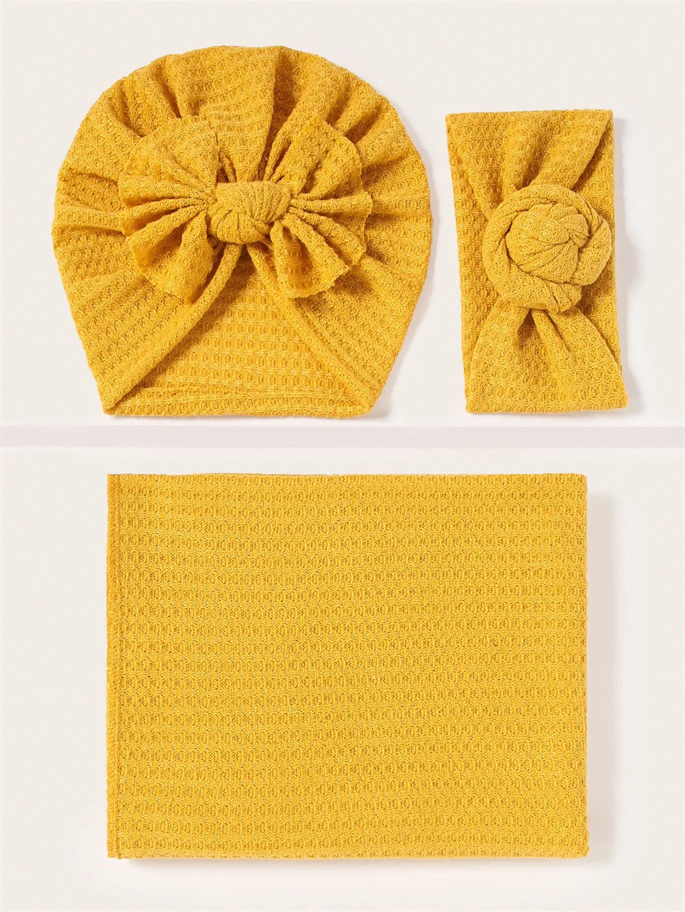 2021 New Newborn Baby Waffle Knit Turban Cotton Beanie Caps 0-6M Infant Baby Swaddle Blanket Boy Girl Floral Baby Wrap headbands