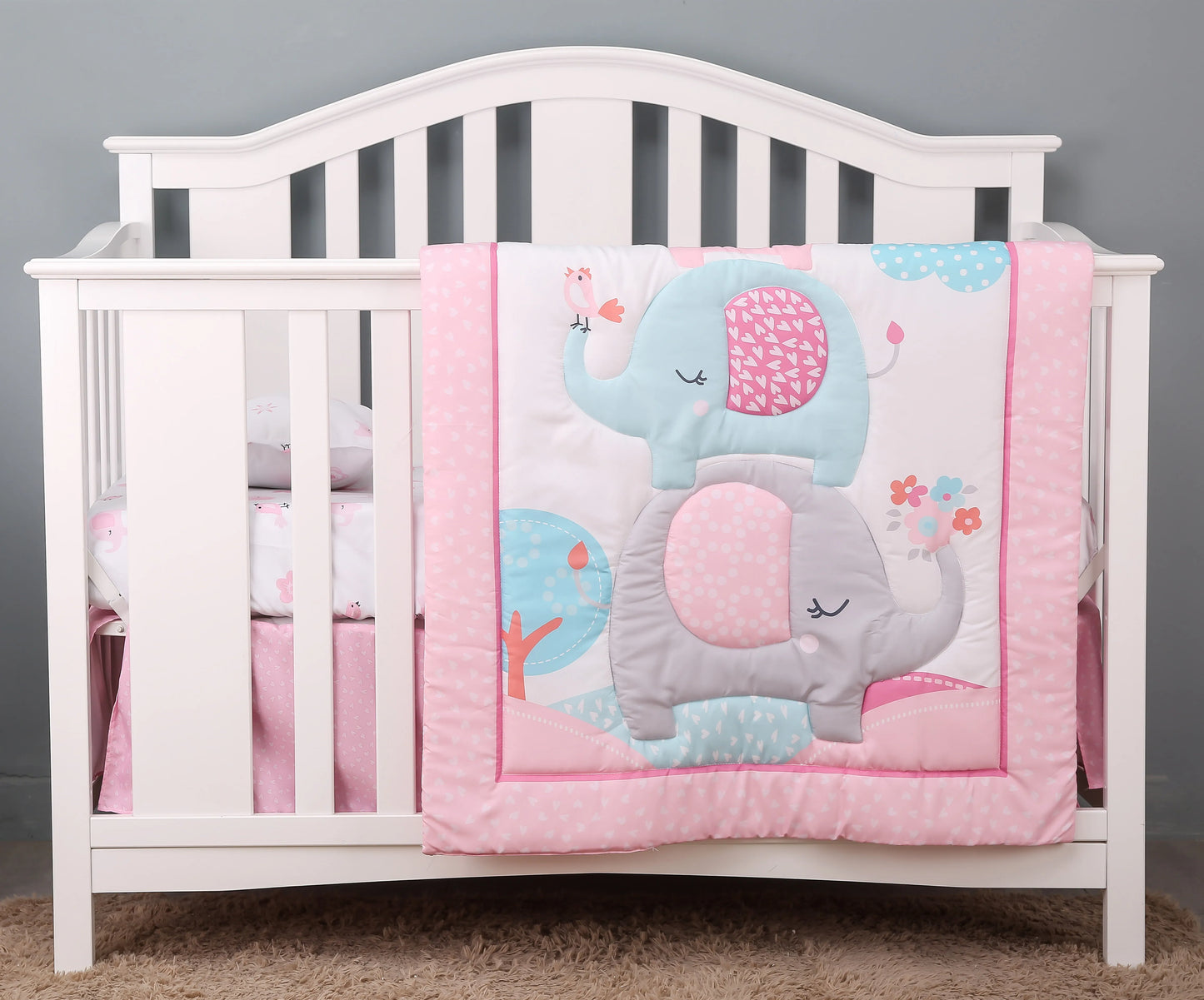 4 pcs cheep dinosaur design new design baby bedding set for boys new born-comforter, crib sheet, crib skirt and pillow case