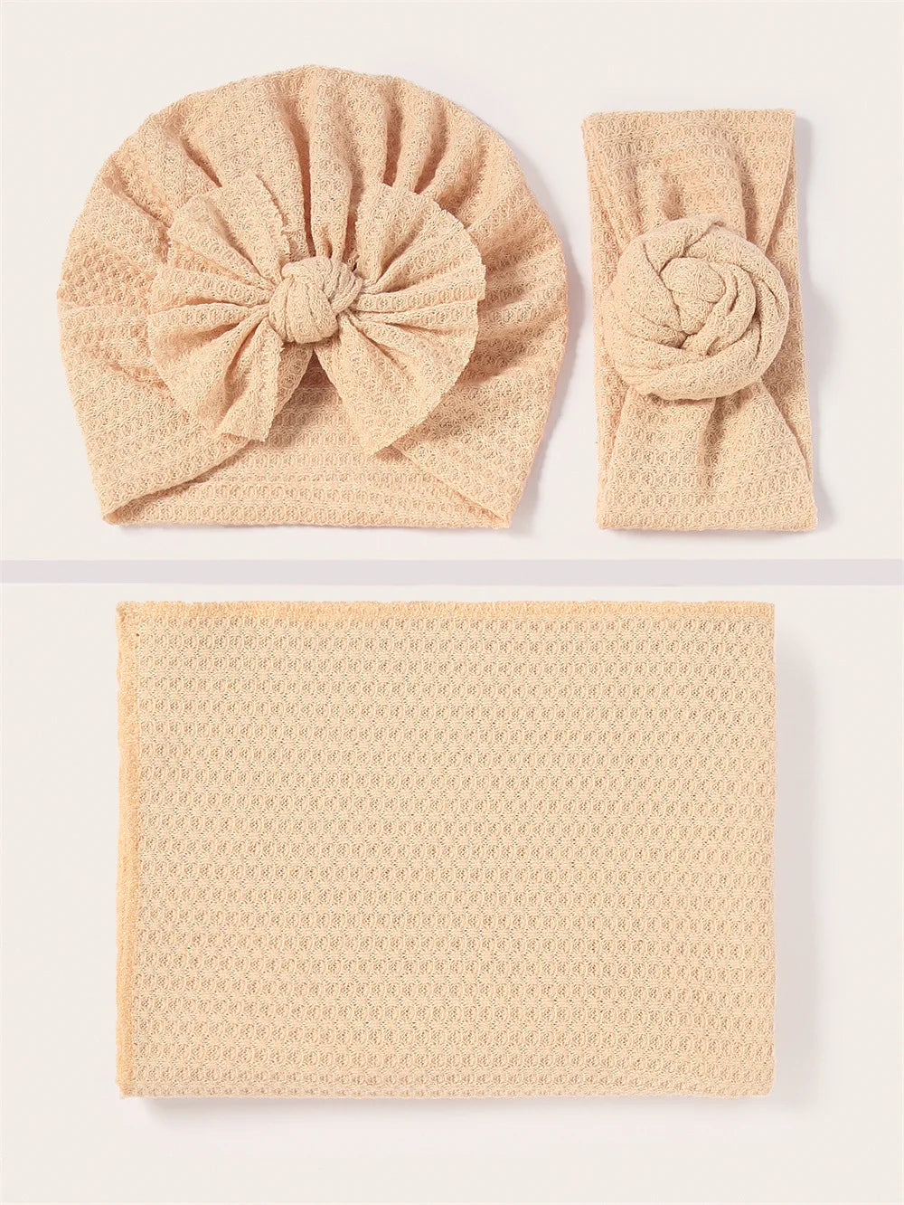 2021 New Newborn Baby Waffle Knit Turban Cotton Beanie Caps 0-6M Infant Baby Swaddle Blanket Boy Girl Floral Baby Wrap headbands