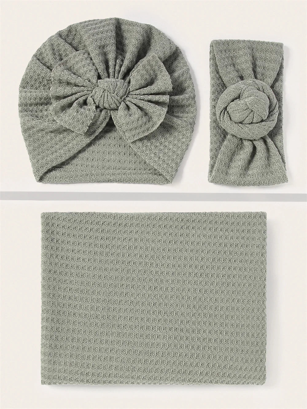 2021 New Newborn Baby Waffle Knit Turban Cotton Beanie Caps 0-6M Infant Baby Swaddle Blanket Boy Girl Floral Baby Wrap headbands