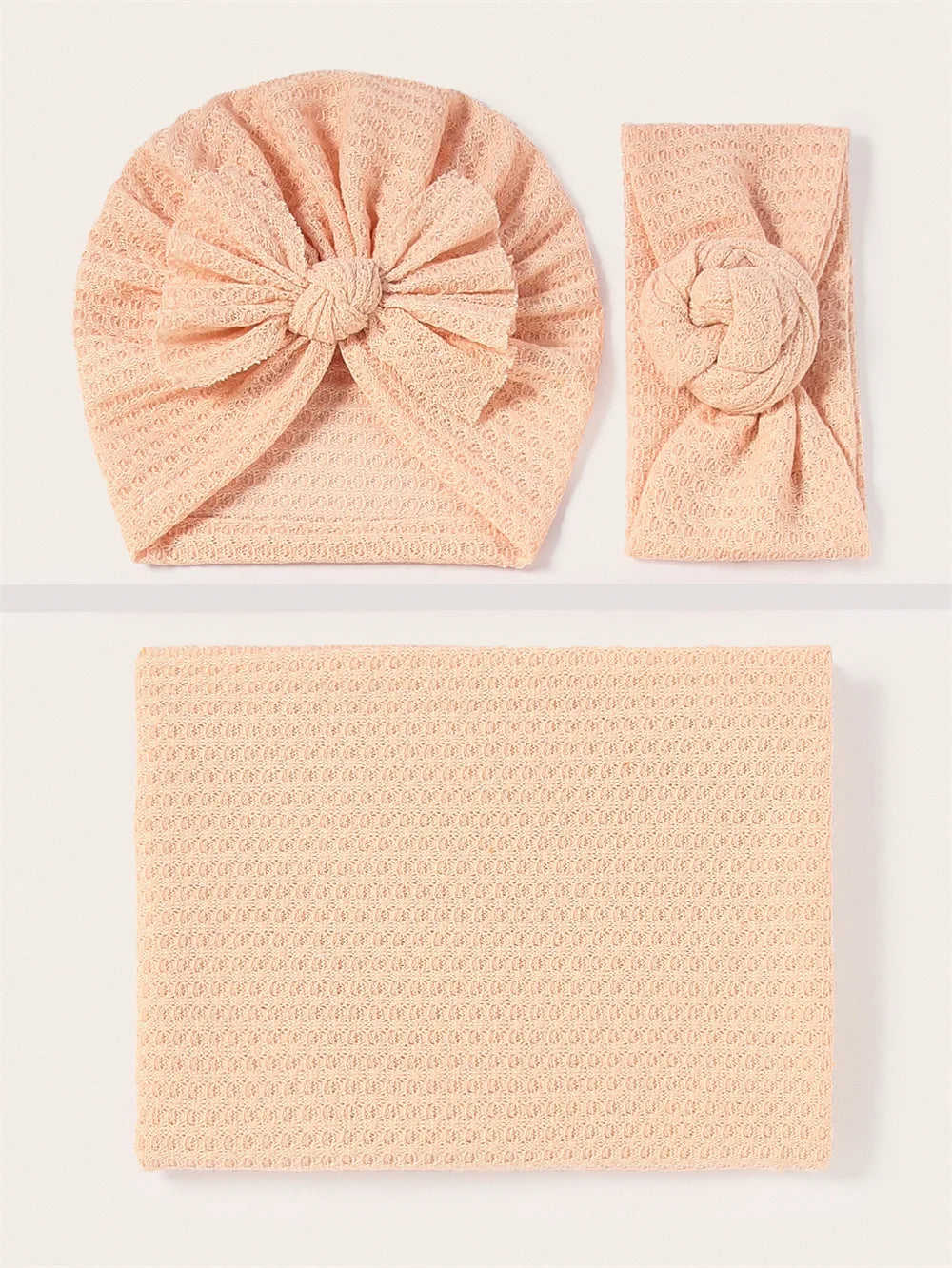 2021 New Newborn Baby Waffle Knit Turban Cotton Beanie Caps 0-6M Infant Baby Swaddle Blanket Boy Girl Floral Baby Wrap headbands