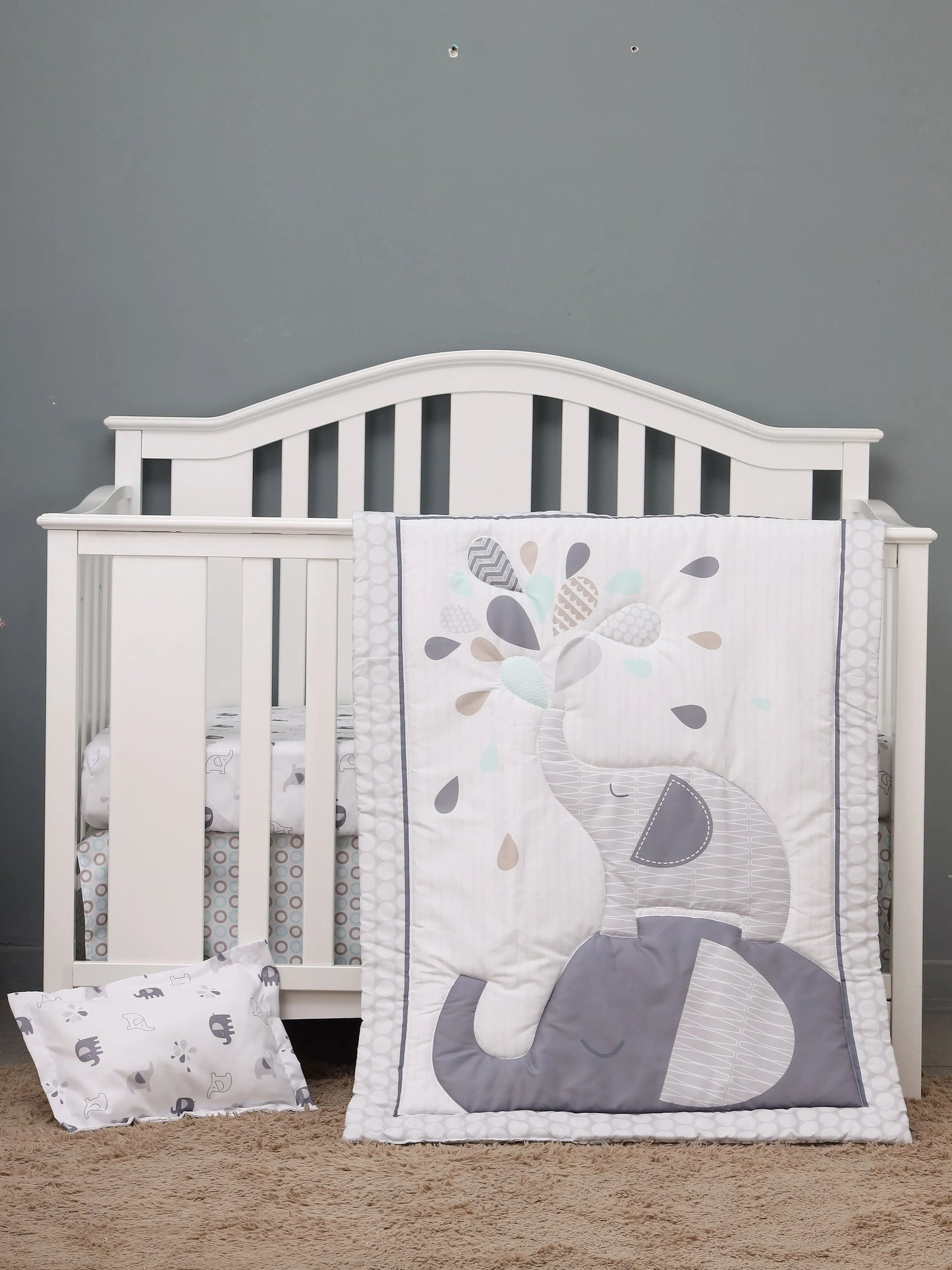 4 pcs cheep dinosaur design new design baby bedding set for boys new born-comforter, crib sheet, crib skirt and pillow case