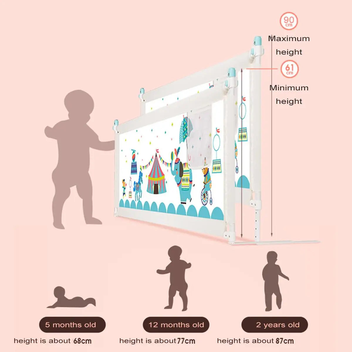 2M Adjustable Baby Bed Fence Playpen Children Bed Care Barrier Fence Safety Kids Gate for Beds Crib Rails Safe Guard US Stock