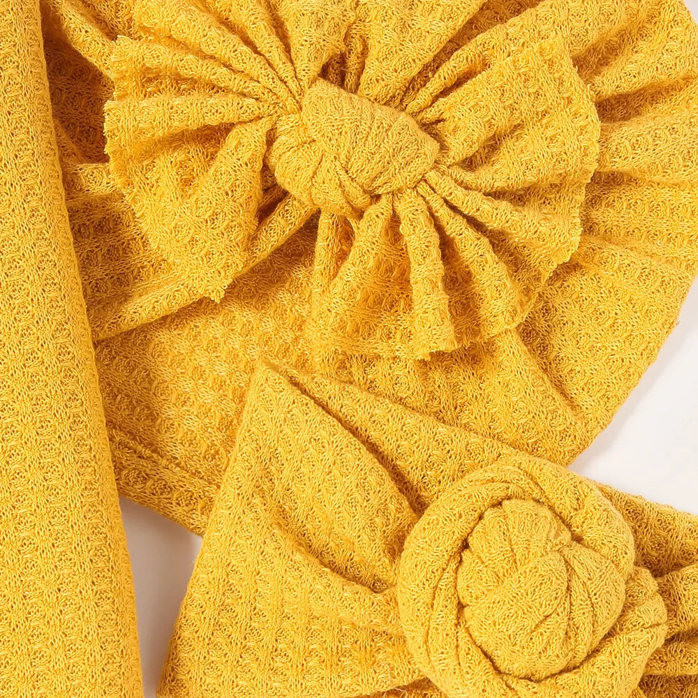 2021 New Newborn Baby Waffle Knit Turban Cotton Beanie Caps 0-6M Infant Baby Swaddle Blanket Boy Girl Floral Baby Wrap headbands