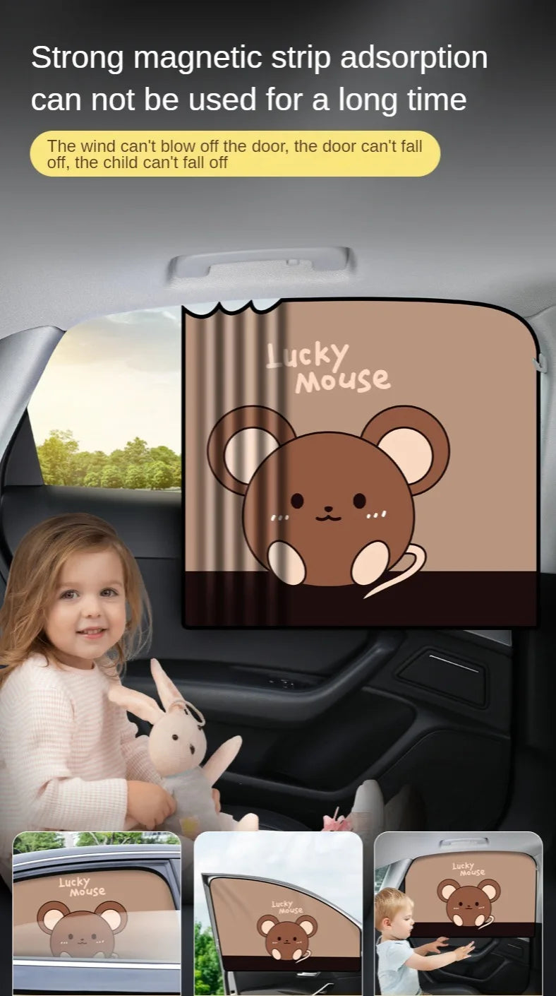 Car Cartoon Cute Animal Magnet Parasol Side Window Sunshades Windshield Sunshade Auto Window Sunshade Cover for Children Baby