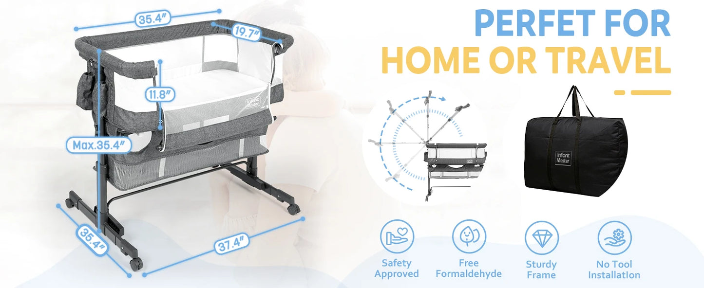 3 in 1 Baby Bassinet, Upgraded Beside Crib with 360° Highly Visible Mesh wall, Comfy Co-sleeper Bassinet with mattress