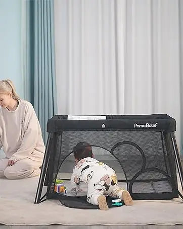 4 in 1 Portable Baby Crib Deluxe Nursery Center, Foldable Travel Playard with Bassinet, Mattress, Changing Table for Newborn