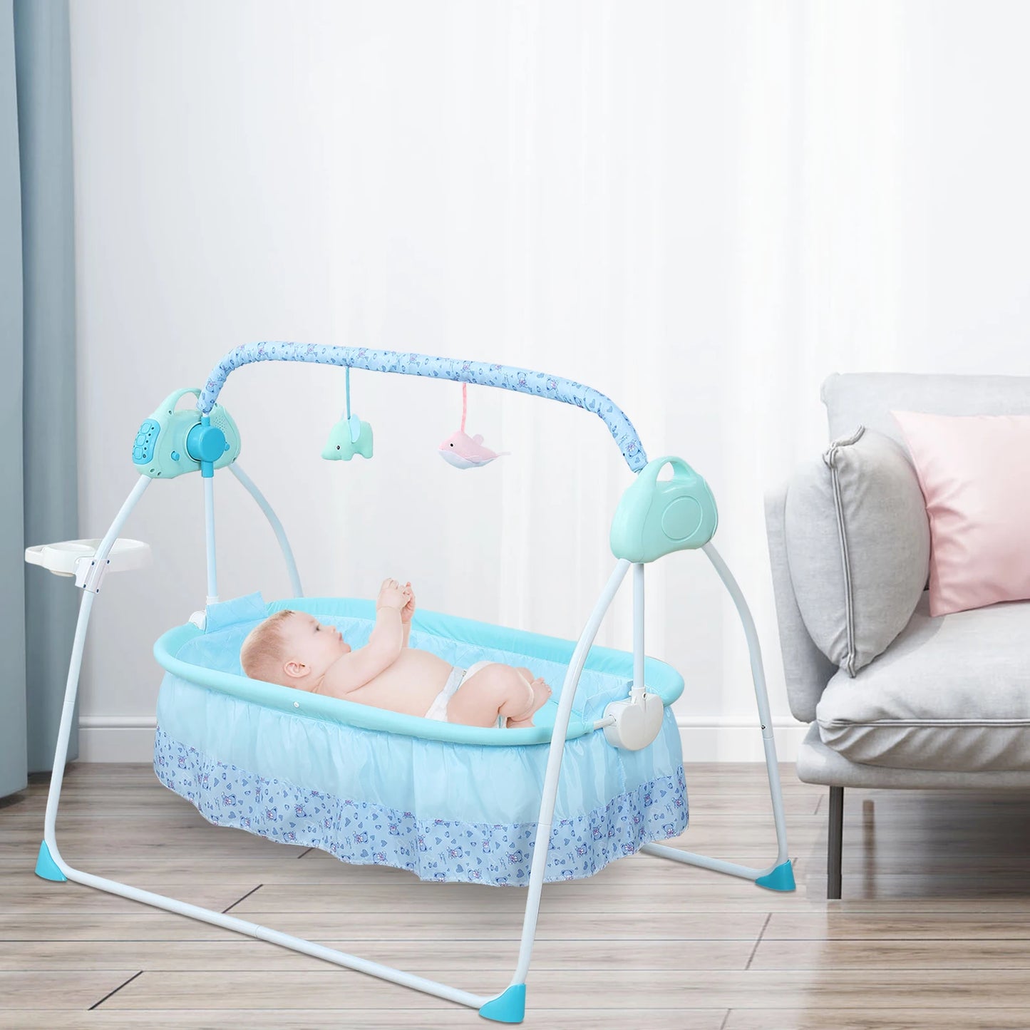 0-18 months Electric Kid Baby Crib Cradle Infant Rocker Auto-Swing Sleeper Bed Cot Bluetooth Blue 25kg
