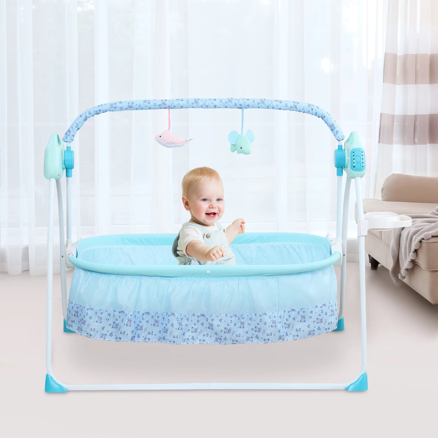 0-18 months Electric Kid Baby Crib Cradle Infant Rocker Auto-Swing Sleeper Bed Cot Bluetooth Blue 25kg