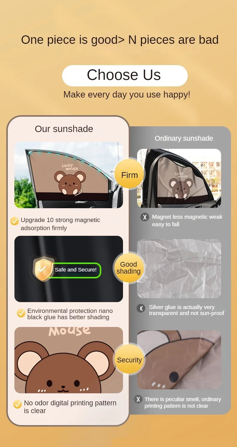Car Cartoon Cute Animal Magnet Parasol Side Window Sunshades Windshield Sunshade Auto Window Sunshade Cover for Children Baby