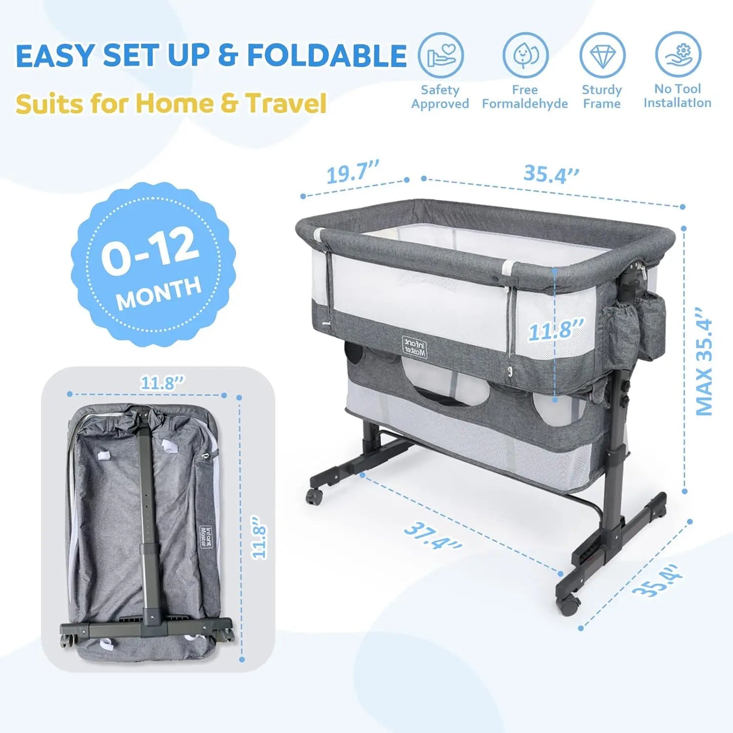 3 in 1 Baby Bassinet, Upgraded Beside Crib with 360° Highly Visible Mesh wall, Comfy Co-sleeper Bassinet with mattress