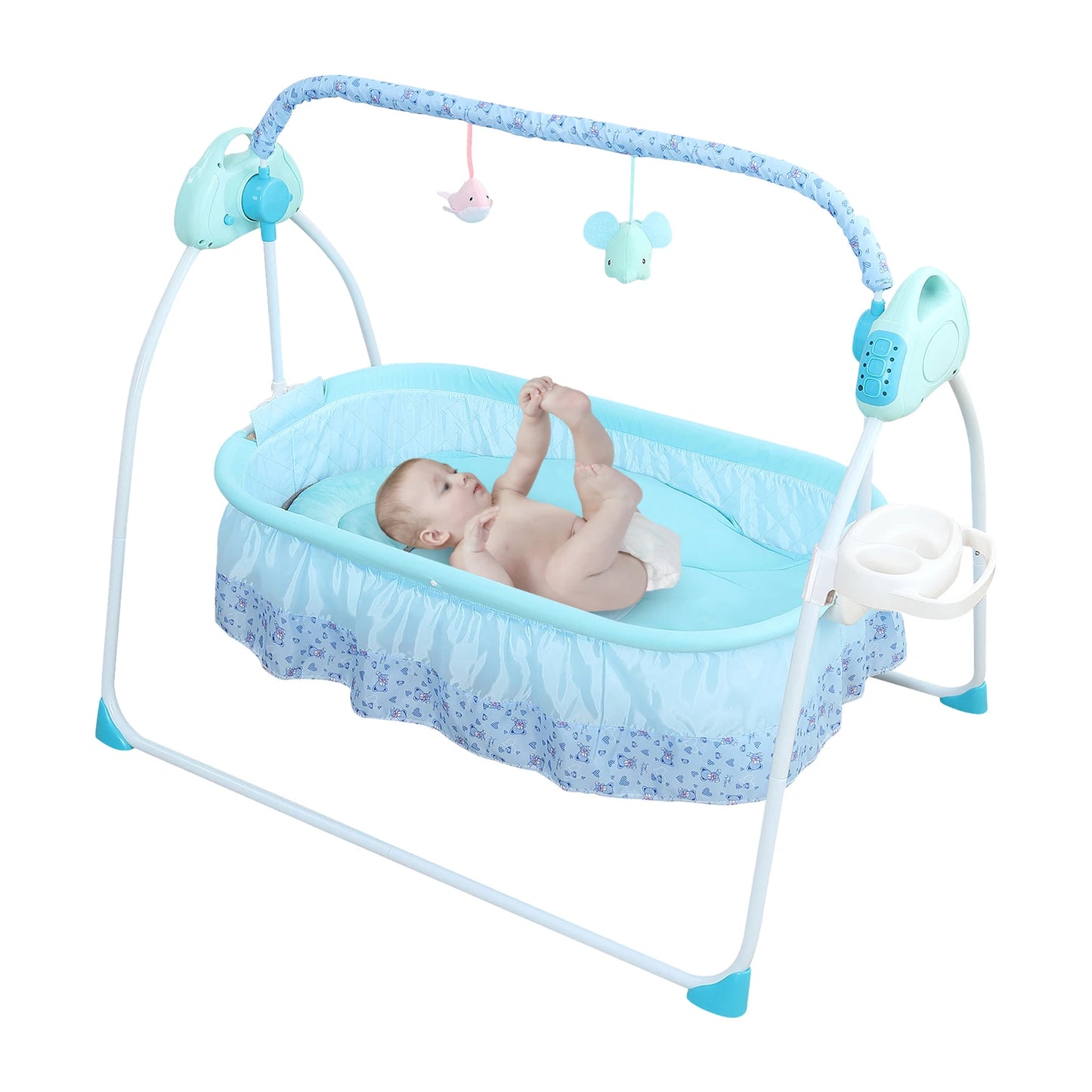 0-18 months Electric Kid Baby Crib Cradle Infant Rocker Auto-Swing Sleeper Bed Cot Bluetooth Blue 25kg