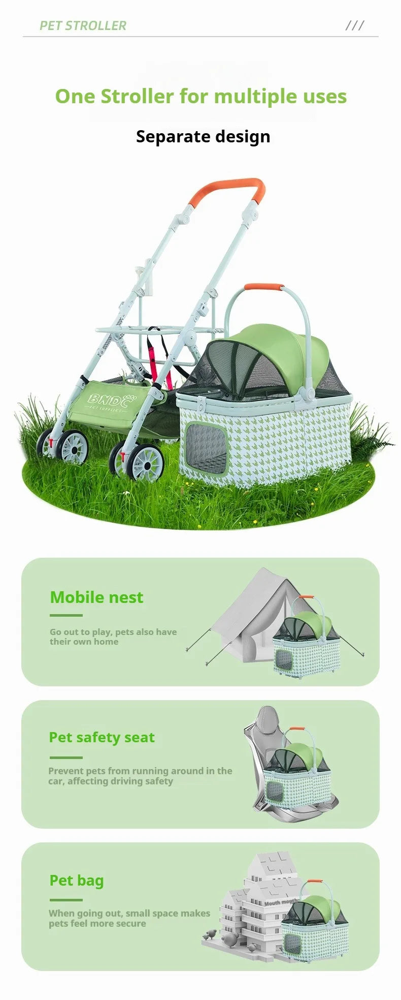 Wholesale Bndc Foldable Stroller baby luxury Baby Separated Basket travel stroller Dog stroller small dog Mobile hot Dog cart