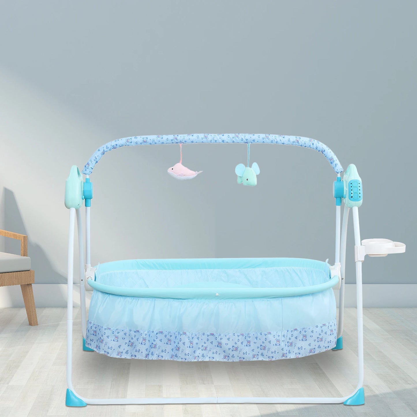 0-18 months Electric Kid Baby Crib Cradle Infant Rocker Auto-Swing Sleeper Bed Cot Bluetooth Blue 25kg