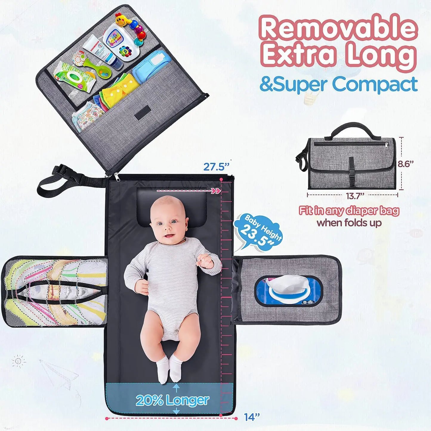 Foldable Baby Diaper Changing Pad Waterproof Newborn Diaper Pad Portable Toddler Changing Table Durable Oxford Baby Diaper Bag