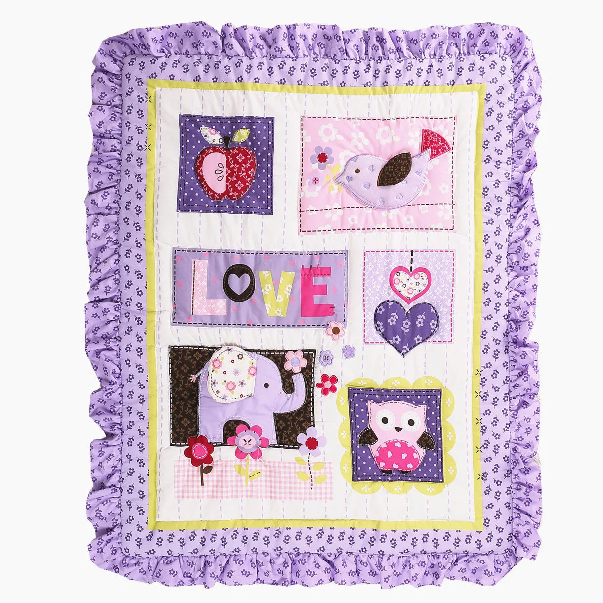 3Pcs Purple Skin-friendly Cotton Crib Fitted Sheet Baby Bedding Set Toddler Bedding Set (Baby Comforter Fitted Sheet Crib Skirt)