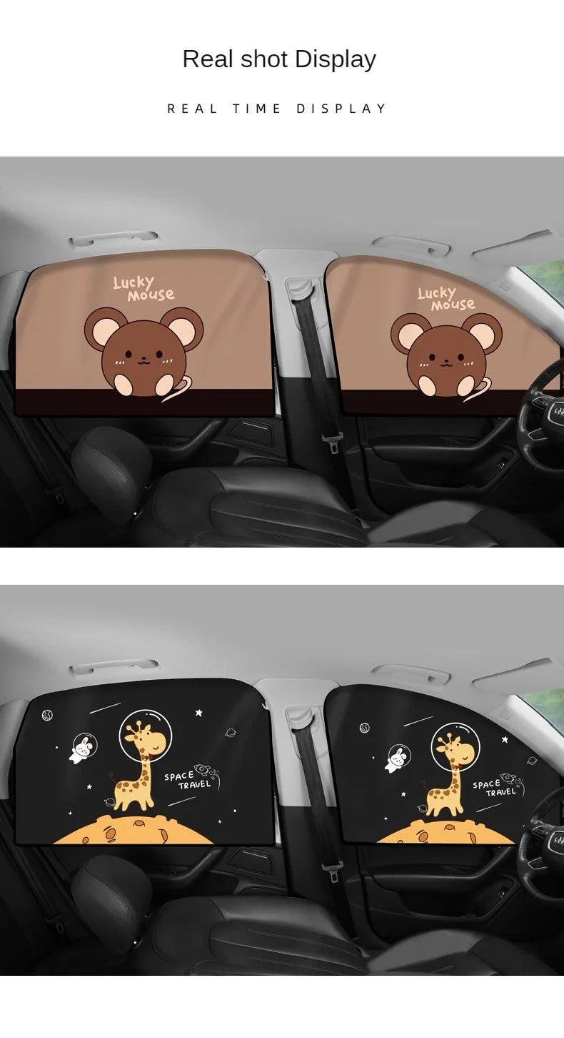 Car Cartoon Cute Animal Magnet Parasol Side Window Sunshades Windshield Sunshade Auto Window Sunshade Cover for Children Baby