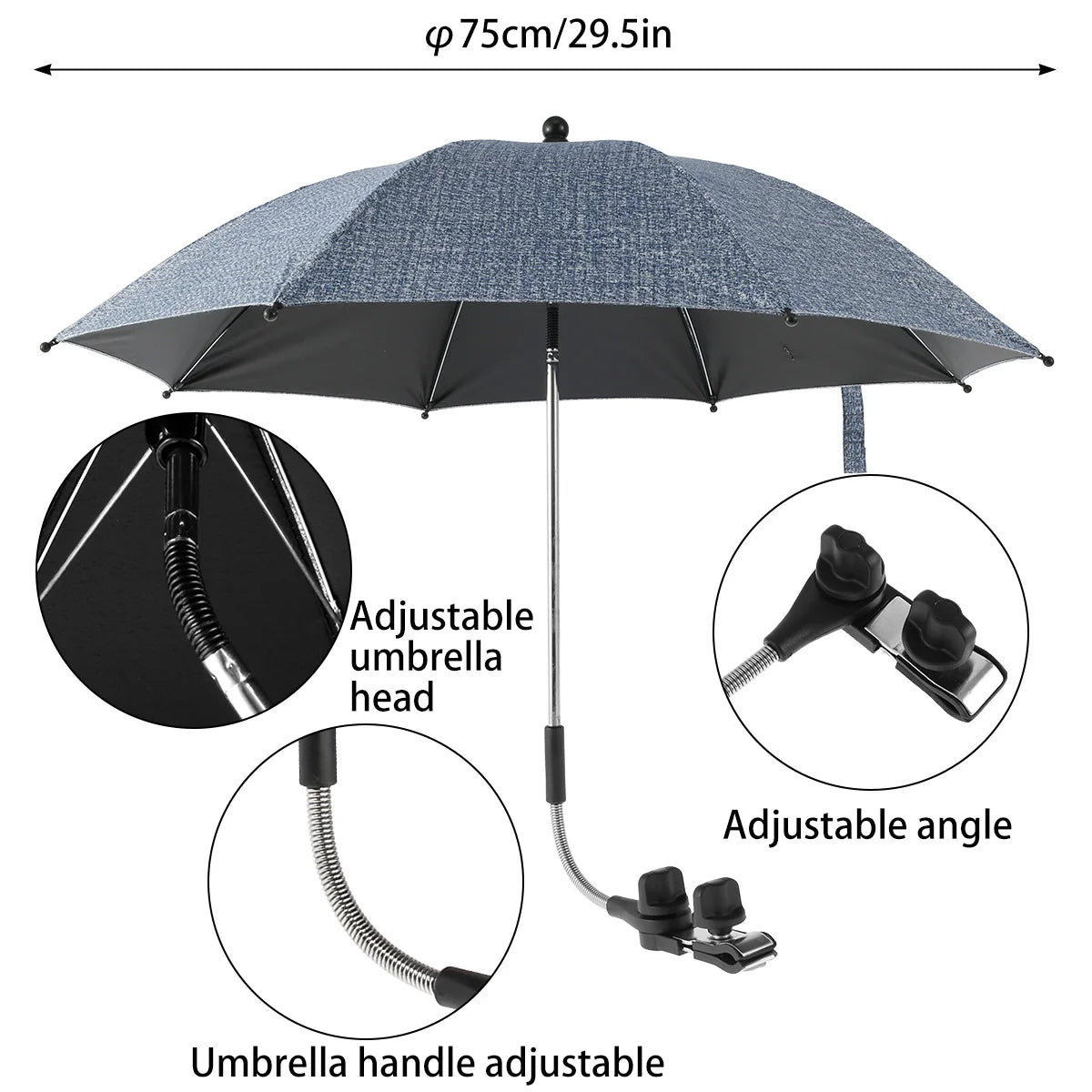 Baby Stroller Folding Umbrella Anti-UV Sun and Rain Umbrella 360° Adjustable Universal Stroller Portable Sunshade
