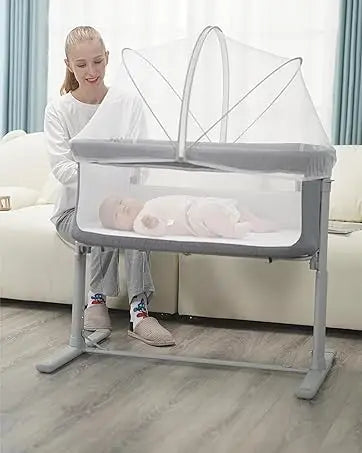 4 in 1 Portable Baby Crib Deluxe Nursery Center, Foldable Travel Playard with Bassinet, Mattress, Changing Table for Newborn