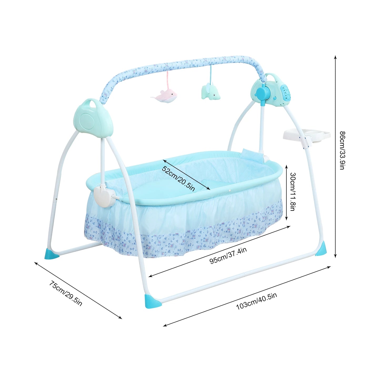 0-18 months Electric Kid Baby Crib Cradle Infant Rocker Auto-Swing Sleeper Bed Cot Bluetooth Blue 25kg