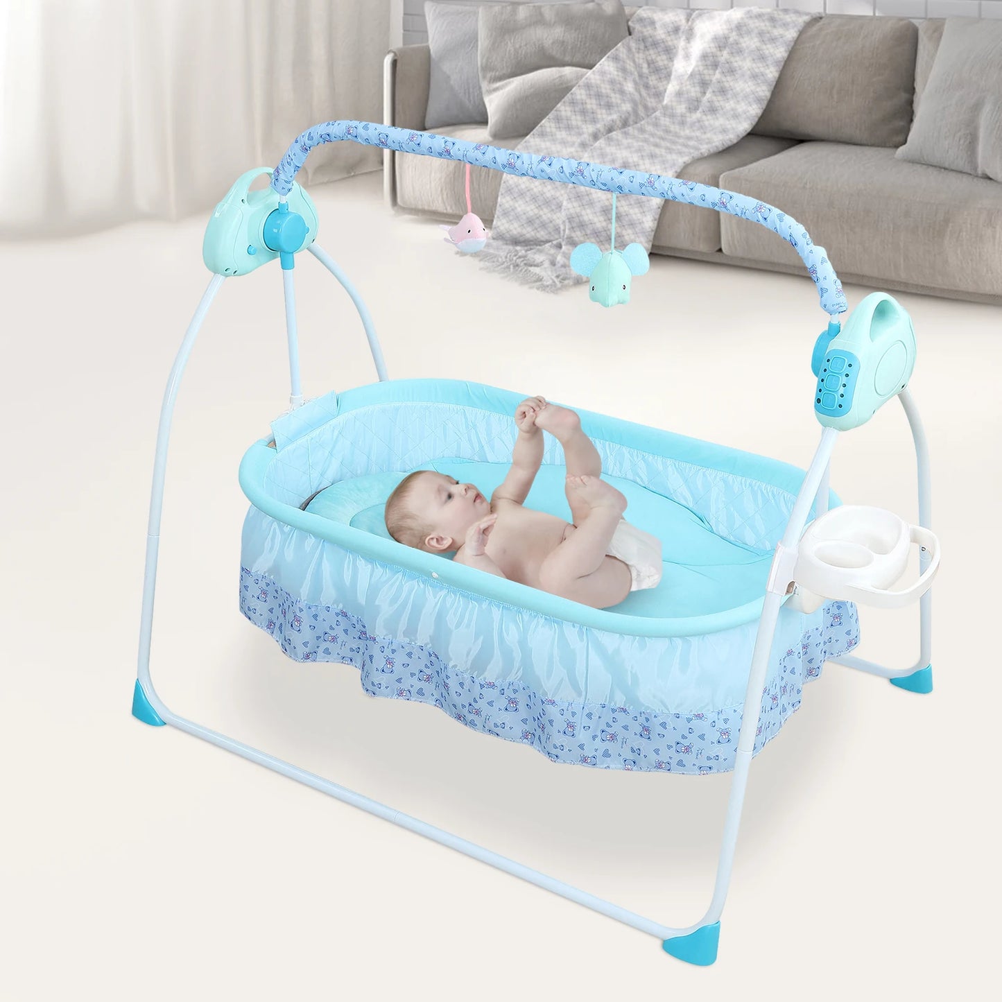 0-18 months Electric Kid Baby Crib Cradle Infant Rocker Auto-Swing Sleeper Bed Cot Bluetooth Blue 25kg