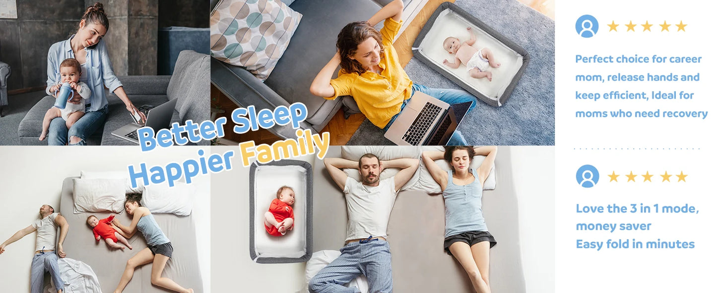 3 in 1 Baby Bassinet, Upgraded Beside Crib with 360° Highly Visible Mesh wall, Comfy Co-sleeper Bassinet with mattress