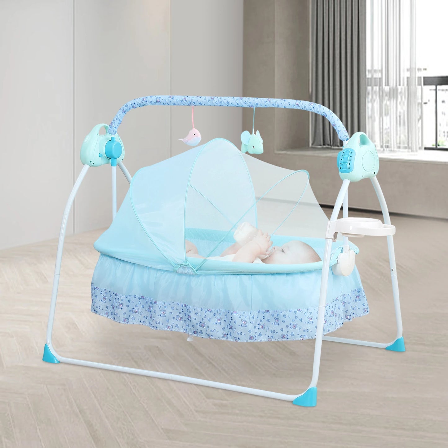 0-18 months Electric Kid Baby Crib Cradle Infant Rocker Auto-Swing Sleeper Bed Cot Bluetooth Blue 25kg