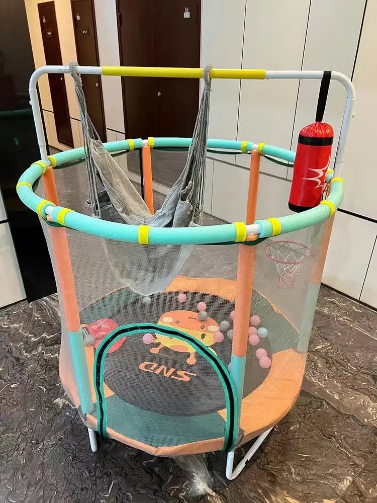 140cm Diameter Indoor Baby Jumping bed Guard net Bouncing bed Kids' Trampoline With Safety handrails
