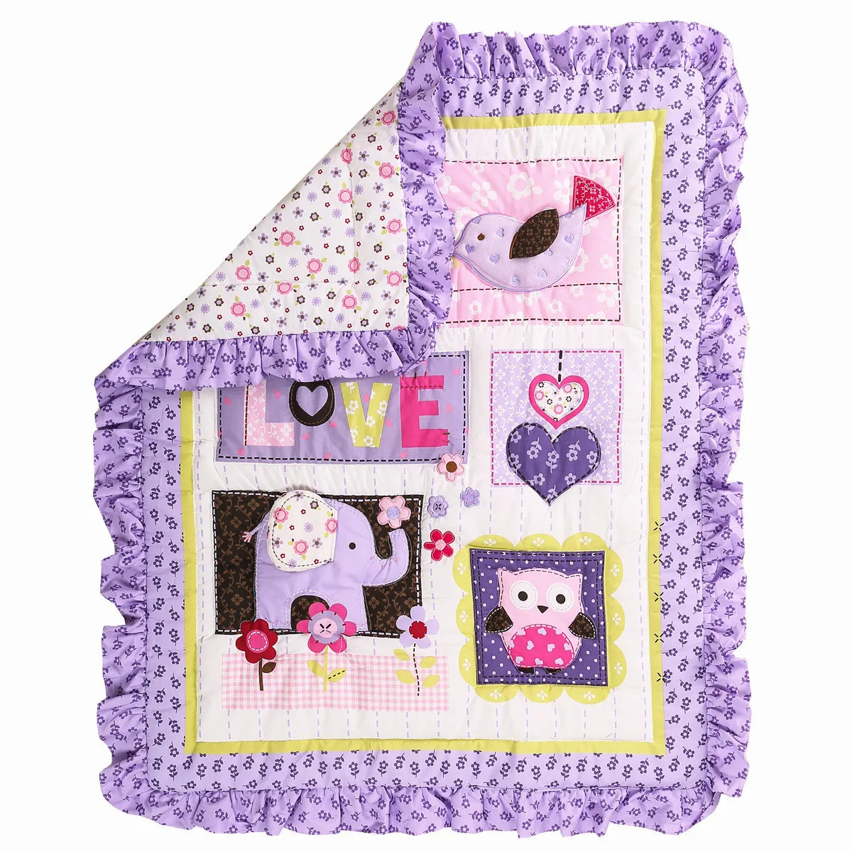 3Pcs Purple Skin-friendly Cotton Crib Fitted Sheet Baby Bedding Set Toddler Bedding Set (Baby Comforter Fitted Sheet Crib Skirt)