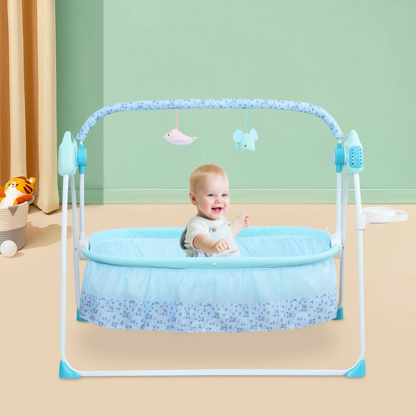 0-18 months Electric Kid Baby Crib Cradle Infant Rocker Auto-Swing Sleeper Bed Cot Bluetooth Blue 25kg