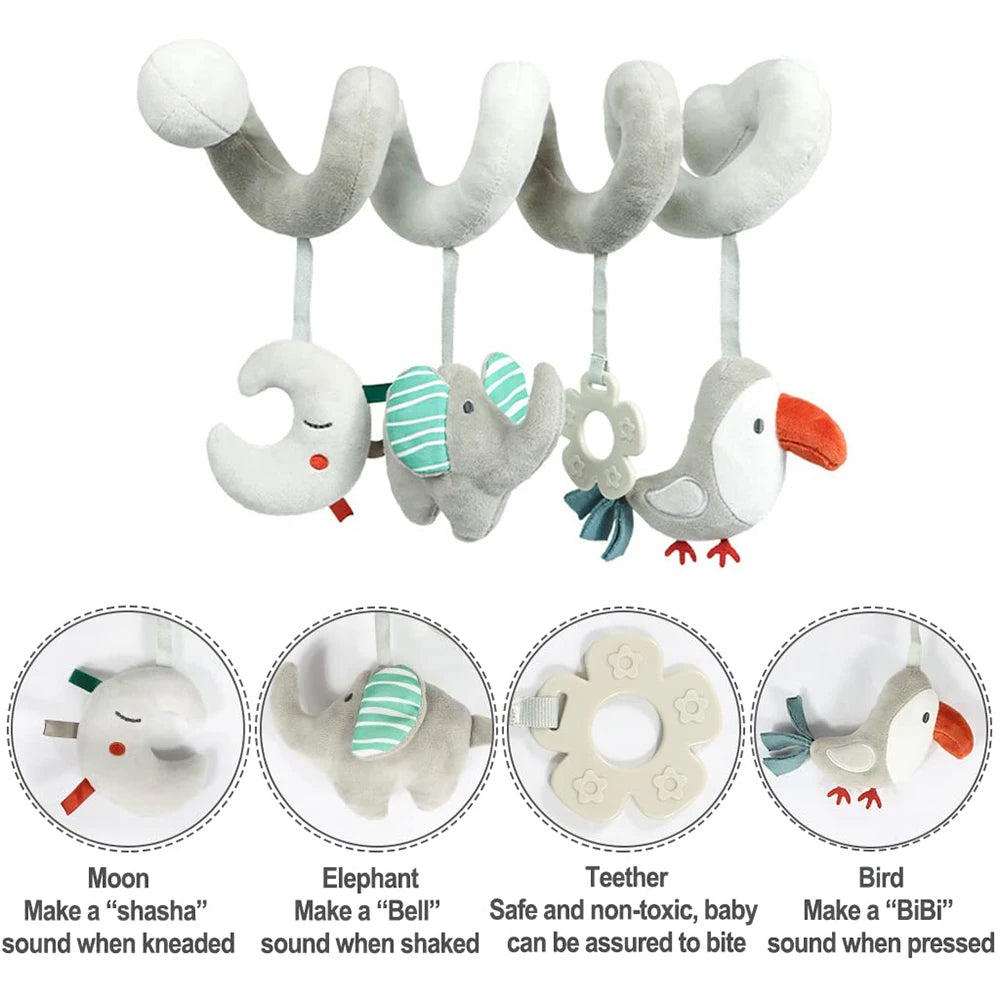 Activity Spiral Plush Hanging Baby Car Seat Toy Wrap Around Pram Pushchair Stroller Sensory Early Education Toy for Toddler Gift