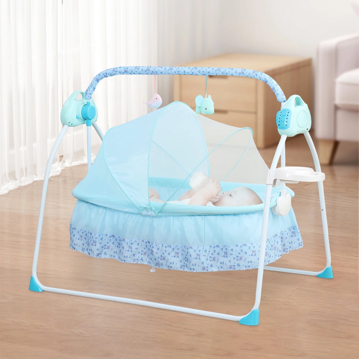 0-18 months Electric Kid Baby Crib Cradle Infant Rocker Auto-Swing Sleeper Bed Cot Bluetooth Blue 25kg