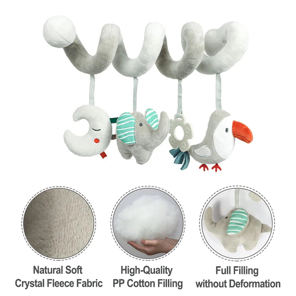 Activity Spiral Plush Hanging Baby Car Seat Toy Wrap Around Pram Pushchair Stroller Sensory Early Education Toy for Toddler Gift