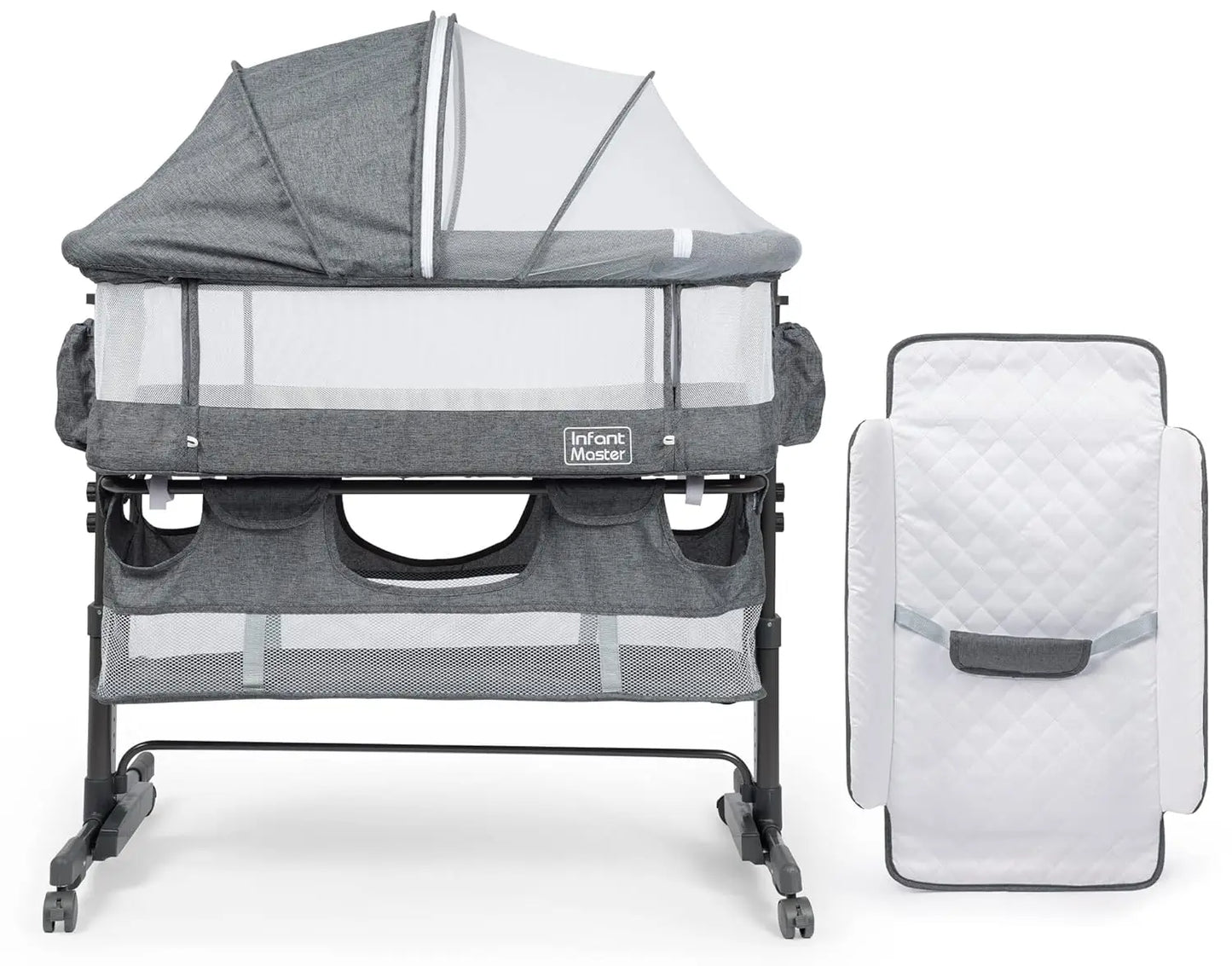 3 in 1 Baby Bassinet, Upgraded Beside Crib with 360° Highly Visible Mesh wall, Comfy Co-sleeper Bassinet with mattress