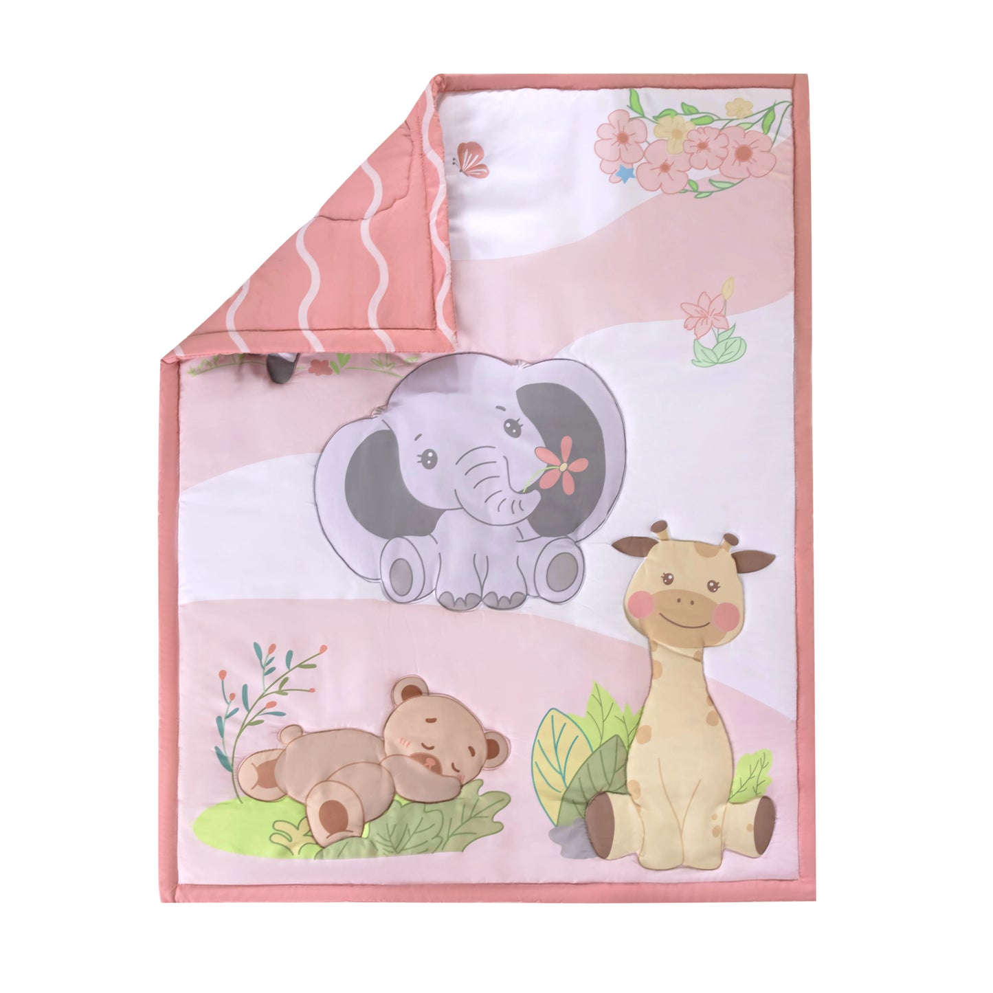 3Piece Infant Cartoon Crib Bedding Set Crib Set for Girls Microfiber kit berço para bebê(Baby Comforter Fitted Sheet Crib Skirt)