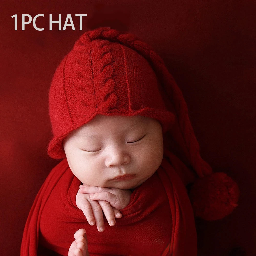 6pcs/Set Newborn Photography Props Soft Stretchable Baby Swaddle Wrap Headflower Red Theme Studio Infant Photography Accessories