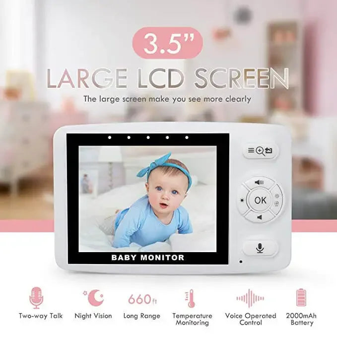 3.5 Inch Video Baby Monitor Two-Way Audio Long Range, Infrared Night Vision, Lullabies And High