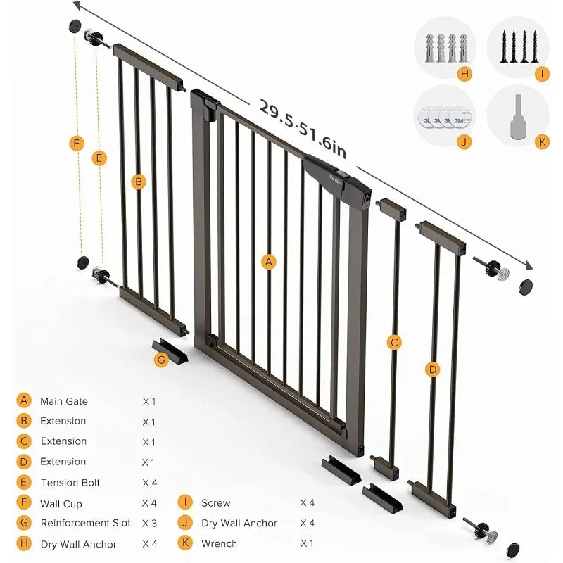 29.7"-51.5" Baby Gate Extra Wide, Safety Dog Gate for Stairs, Easy Walk Thru Auto Close Pet Gates for The House, Doorways