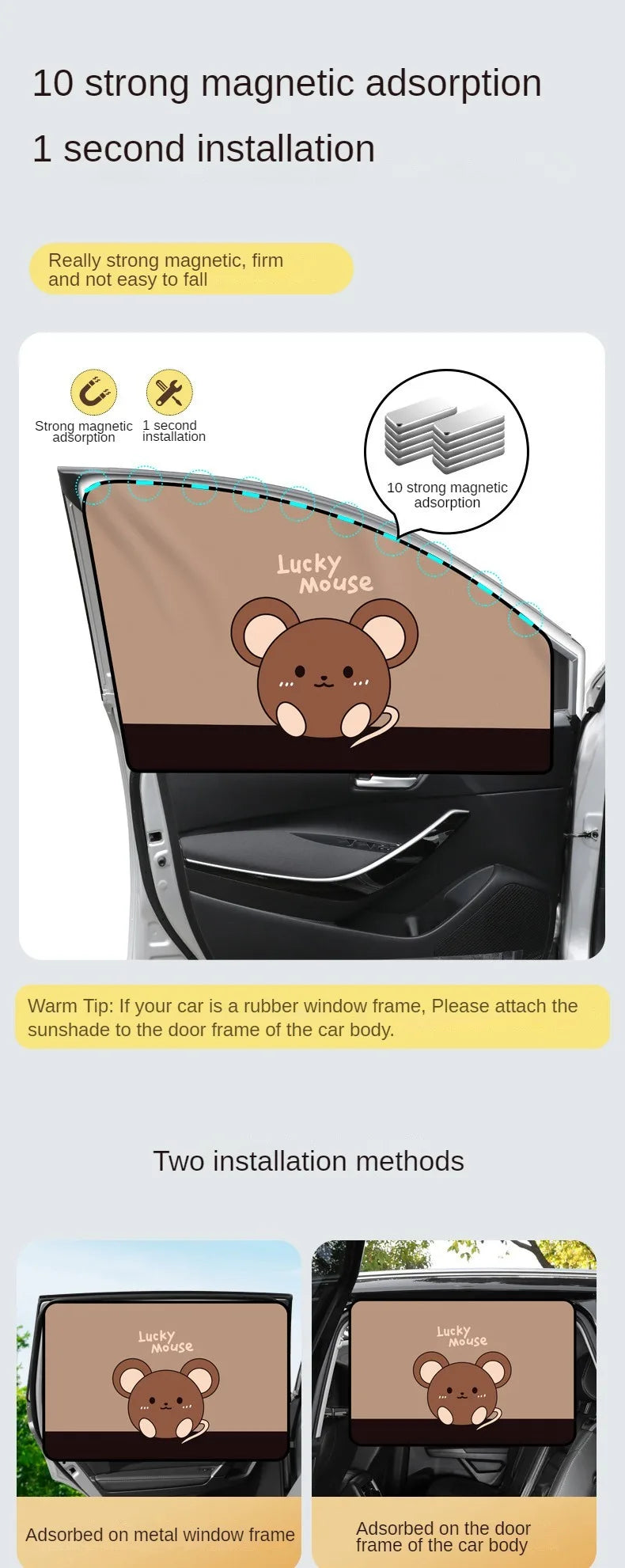 Car Cartoon Cute Animal Magnet Parasol Side Window Sunshades Windshield Sunshade Auto Window Sunshade Cover for Children Baby