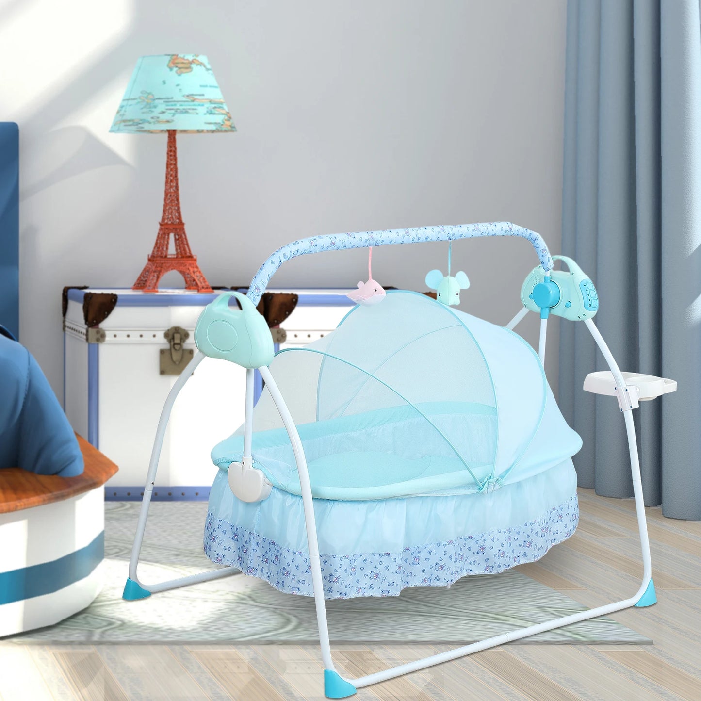 0-18 months Electric Kid Baby Crib Cradle Infant Rocker Auto-Swing Sleeper Bed Cot Bluetooth Blue 25kg
