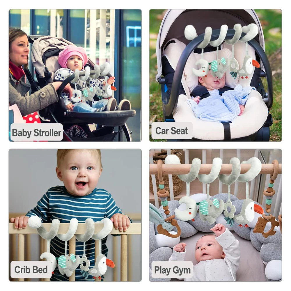 Activity Spiral Plush Hanging Baby Car Seat Toy Wrap Around Pram Pushchair Stroller Sensory Early Education Toy for Toddler Gift