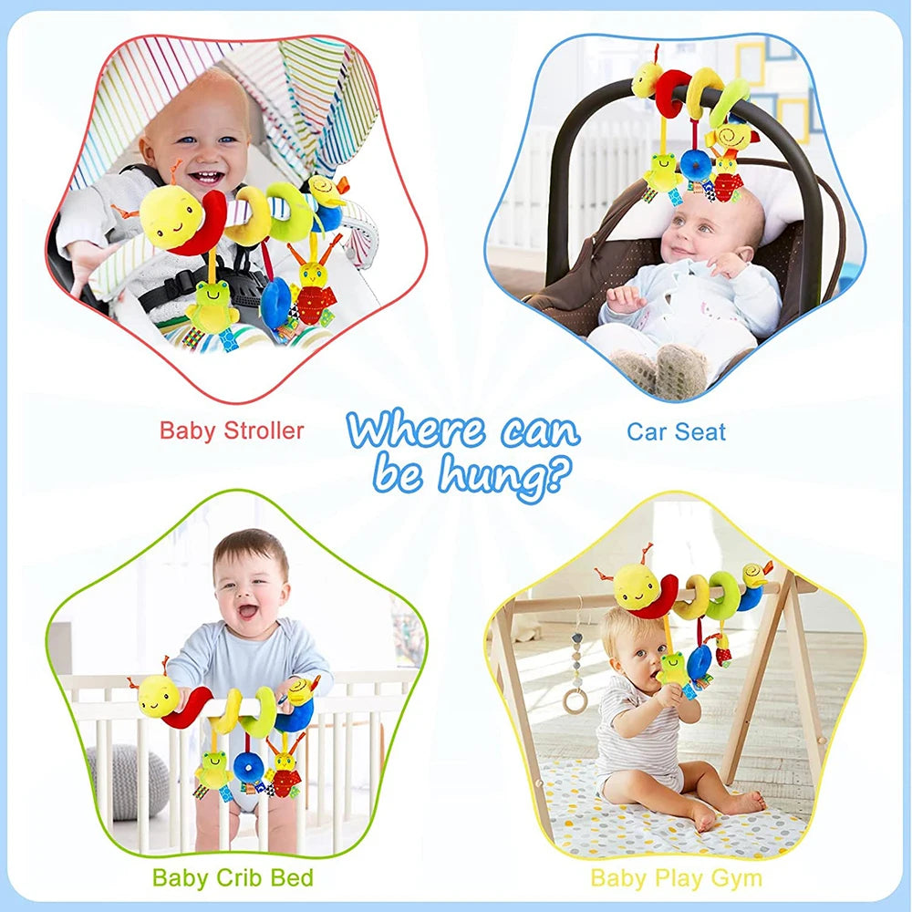 Activity Spiral Plush Hanging Baby Car Seat Toy Wrap Around Pram Pushchair Stroller Sensory Early Education Toy for Toddler Gift