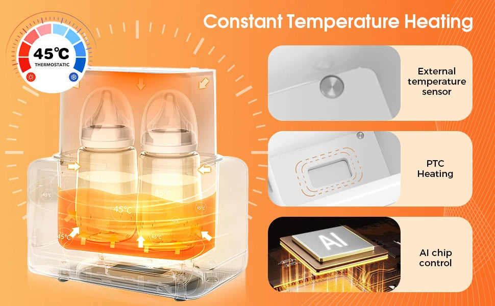 9 in 1 Milk Warmer Dual Bottle Multi-Function Steriliser LCD Display Nightlight Temperature Control Food Defrosting/Warming