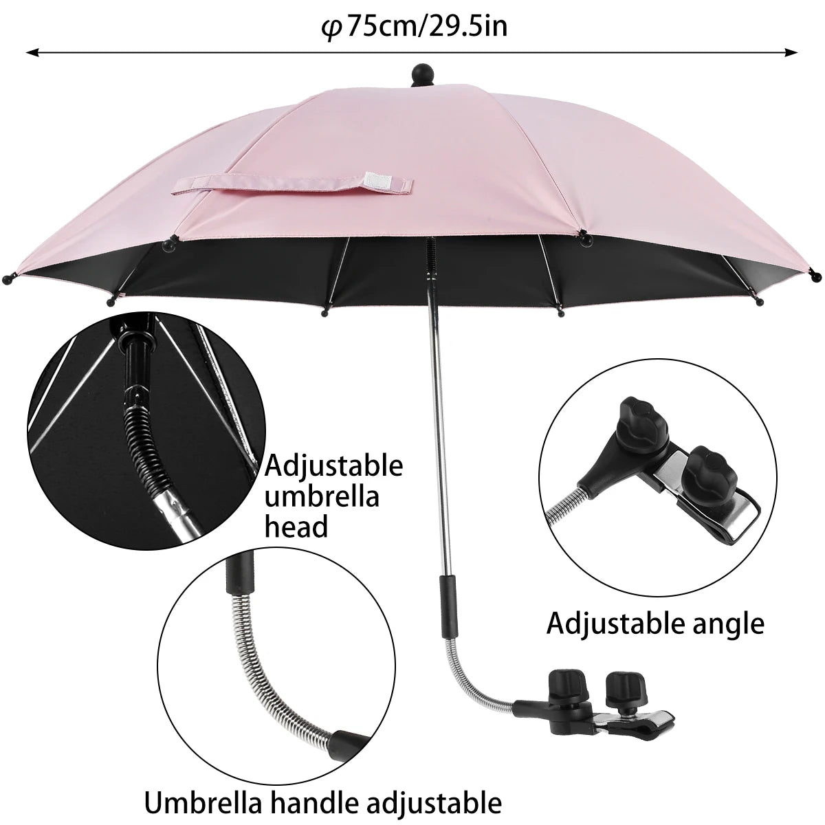 Baby Stroller Folding Umbrella Anti-UV Sun and Rain Umbrella 360° Adjustable Universal Stroller Portable Sunshade