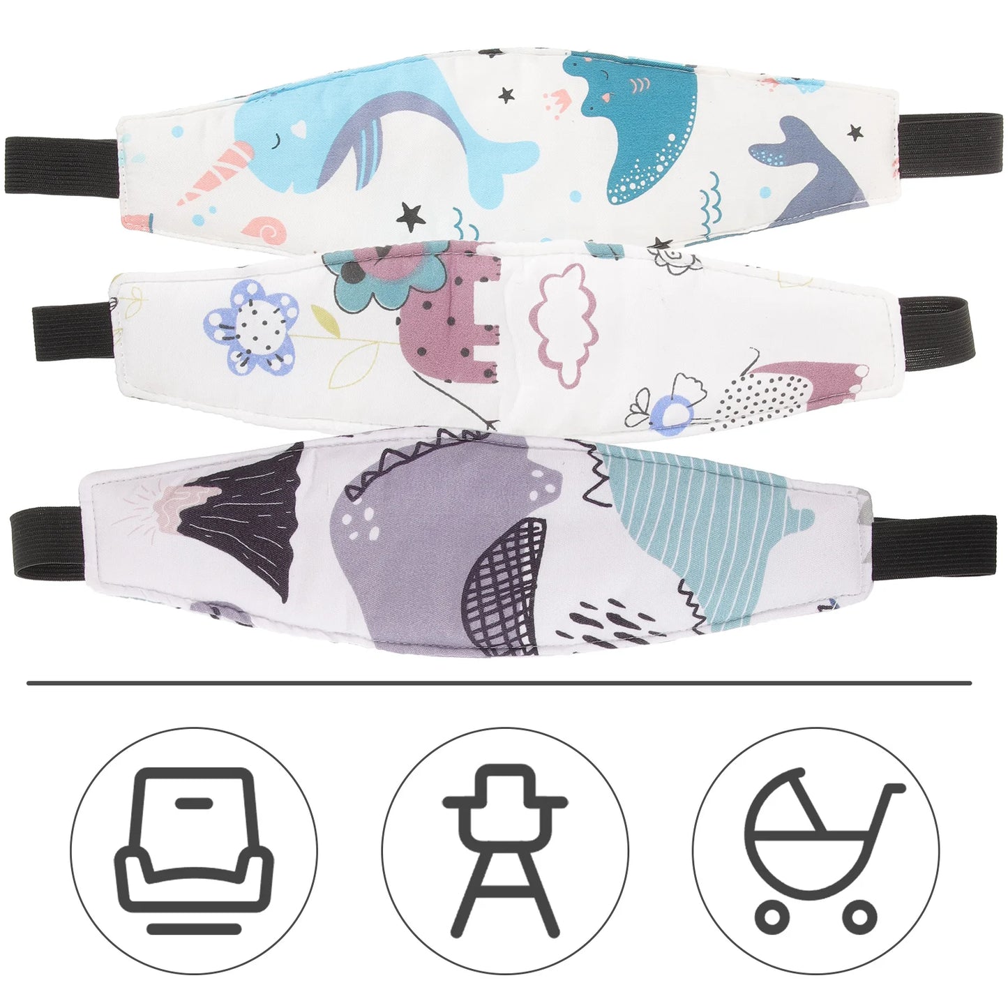3 Pcs Baby Stroller Safety Seat Strap Car Head Support Infant Trolley Band Holder for Toddler/kid Kids Accessories