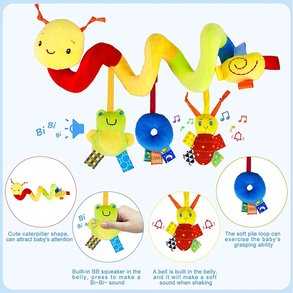 Activity Spiral Plush Hanging Baby Car Seat Toy Wrap Around Pram Pushchair Stroller Sensory Early Education Toy for Toddler Gift
