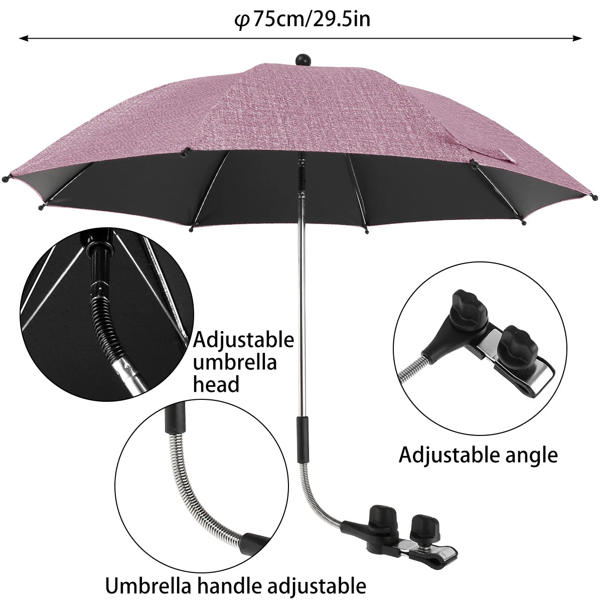 Baby Stroller Folding Umbrella Anti-UV Sun and Rain Umbrella 360° Adjustable Universal Stroller Portable Sunshade